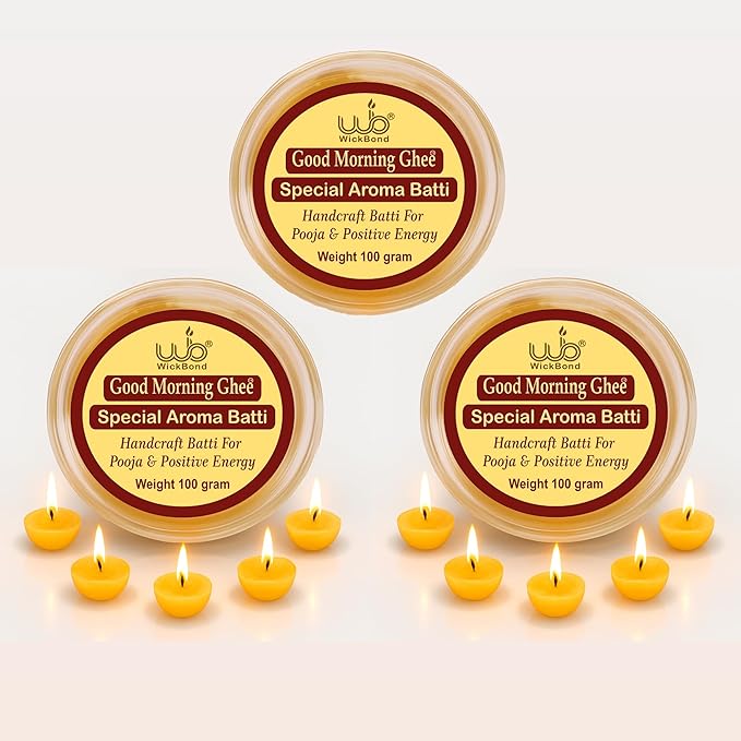 Candlewale Cow Ghee Diya Batti – 100 Pre-Soaked Cotton Wicks | Wax-Free, Ready to Use, Long Burning | Ghee Wick for Puja, Aarti, Diwali, Havan, Rituals & Mandir Use (Pack of 1 (100))