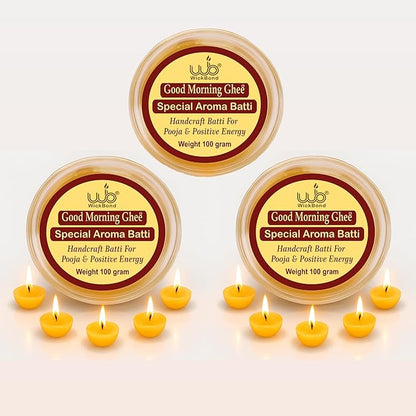 Candlewale Cow Ghee Diya Batti – 100 Pre-Soaked Cotton Wicks | Wax-Free, Ready to Use, Long Burning | Ghee Wick for Puja, Aarti, Diwali, Havan, Rituals & Mandir Use (Pack of 1 (100))