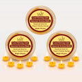 Three ghee batti tins and lit yellow diyas, Good Morning Ghee Special Aroma label
