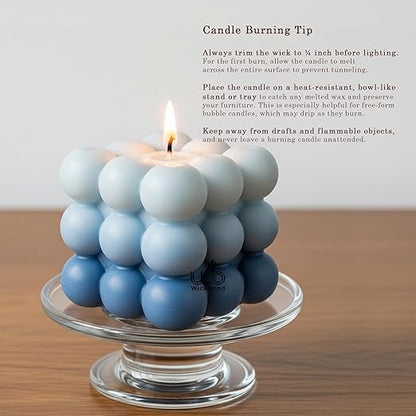 Candlewale Ombre Bubble Candle – Hand-Poured Scented Soy Wax Pastel Cube for Aesthetic Room Decor & Gifting (Set of 2) (Aqua)
