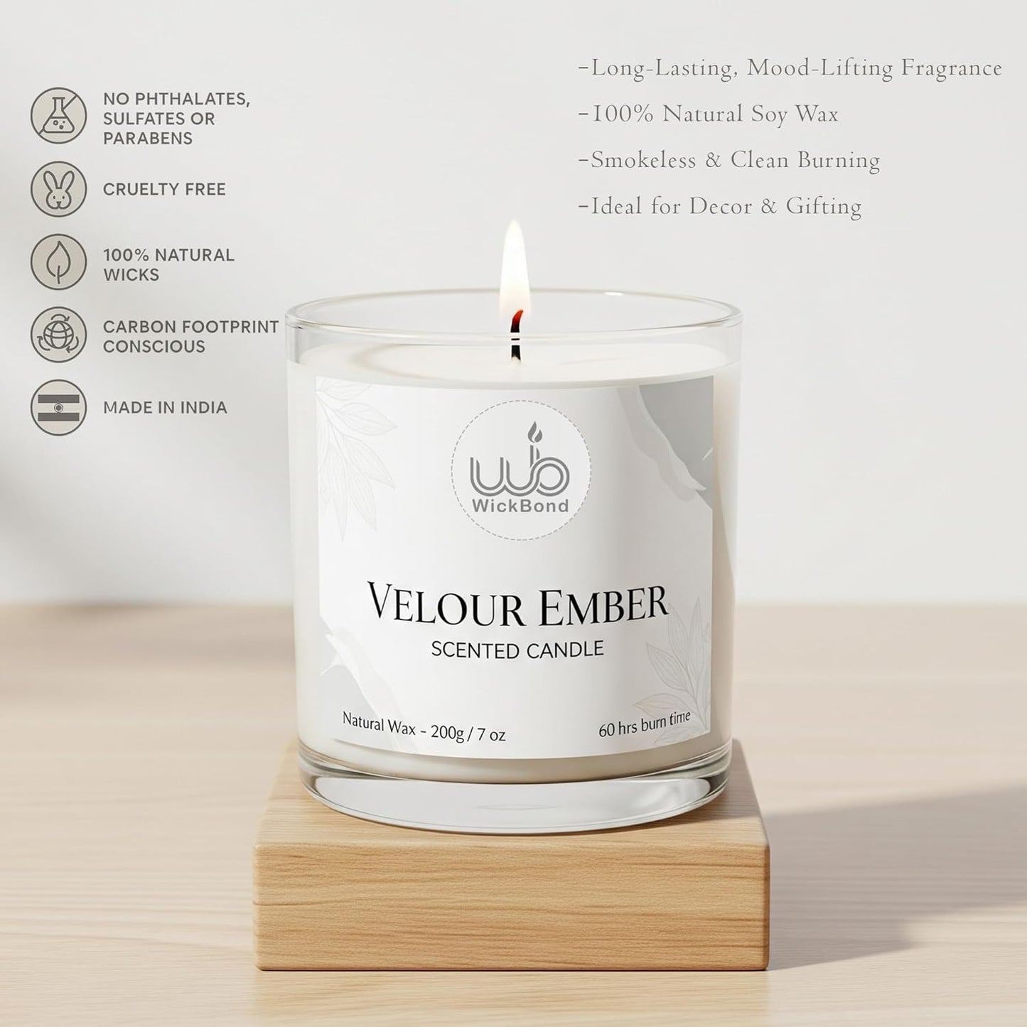 Candlewale Luxury Scented Glass Candle – 7 oz (200g) Soy Wax | 60-Hour Burn | Hand-Poured, Eco-Friendly Aromatherapy | Premium Gift for Her, Him & Home Décor (Velour Ember)