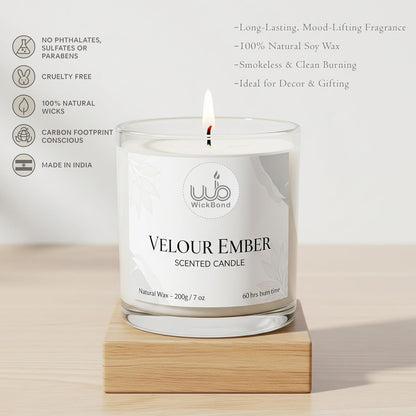 Candlewale Luxury Scented Glass Candle – 7 oz (200g) Soy Wax | 60-Hour Burn | Hand-Poured, Eco-Friendly Aromatherapy | Premium Gift for Her, Him & Home Décor (Velour Ember)