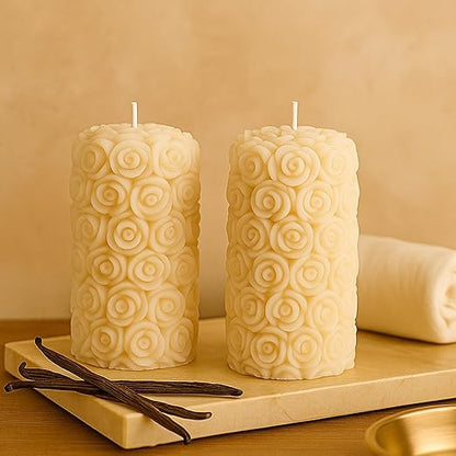 Candlewale Vanilla Pillar Scented Candles – Set of 2 Red Decorative Wax Candles for Home Décor & Gifting | Long-Lasting Floral Aroma | Romantic Ambience for Living Room & Bedroom (Vanilla)