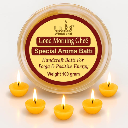 Candlewale Cow Ghee Diya Batti – 100 Pre-Soaked Cotton Wicks | Wax-Free, Ready to Use, Long Burning | Ghee Wick for Puja, Aarti, Diwali, Havan, Rituals & Mandir Use (Pack of 1 (100))