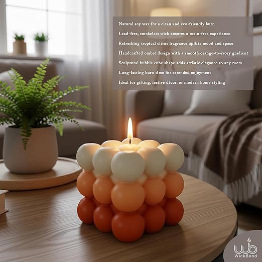Candlewale Ombre Bubble Candle – Hand-Poured Scented Soy Wax Pastel Cube for Aesthetic Room Decor & Gifting (Set of 2) (Tropical)