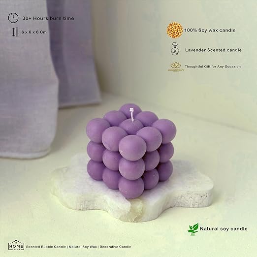 Candlewale Scented Bubble Candles, Set of 2 Handmade Soy Wax Cube Candles, Home Decor and Gifting (Lavender)