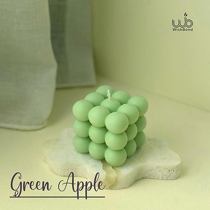 Candlewale Scented Bubble Candles, Set of 2 Handmade Soy Wax Cube Candles, Home Decor and Gifting (Green Apple)