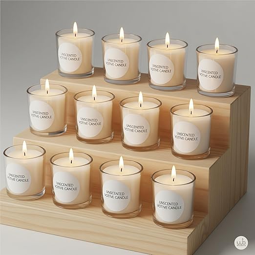 Candlewale Votive Candle Set of 12 – Glass Filled Candles with Natural Wax & Lead-Free Wicks | 10-Hour Burn Time | Clean Burning, Non-Toxic | Ideal for Home Décor, Events & Gifting (Unscented))