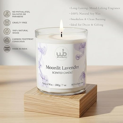Candlewale Luxury Scented Glass Candle – 7 oz (200g) Soy Wax | 60-Hour Burn | Hand-Poured, Eco-Friendly Aromatherapy | Premium Gift for Her, Him & Home Décor (Moonlit Lavender)