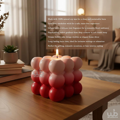 Candlewale Ombre Bubble Candle – Hand-Poured Scented Soy Wax Pastel Cube for Aesthetic Room Decor & Gifting (Set of 2) (Rose)