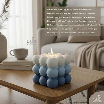 Candlewale Ombre Bubble Candle – Hand-Poured Scented Soy Wax Pastel Cube for Aesthetic Room Decor & Gifting (Set of 2) (Aqua)