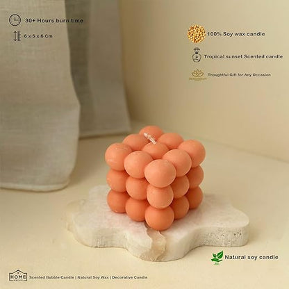 Candlewale Scented Bubble Candles, Set of 2 Handmade Soy Wax Cube Candles, Home Decor and Gifting (Tropical Sunset)