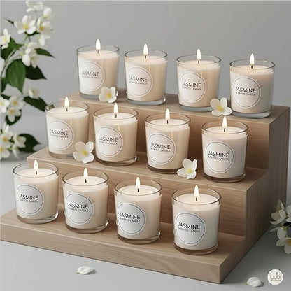 Candlewale Votive Candle Set of 12 – Glass Filled Candles with Natural Wax & Lead-Free Wicks | 10-Hour Burn Time | Clean Burning, Non-Toxic | Ideal for Home Décor, Events & Gifting (Jasmine))