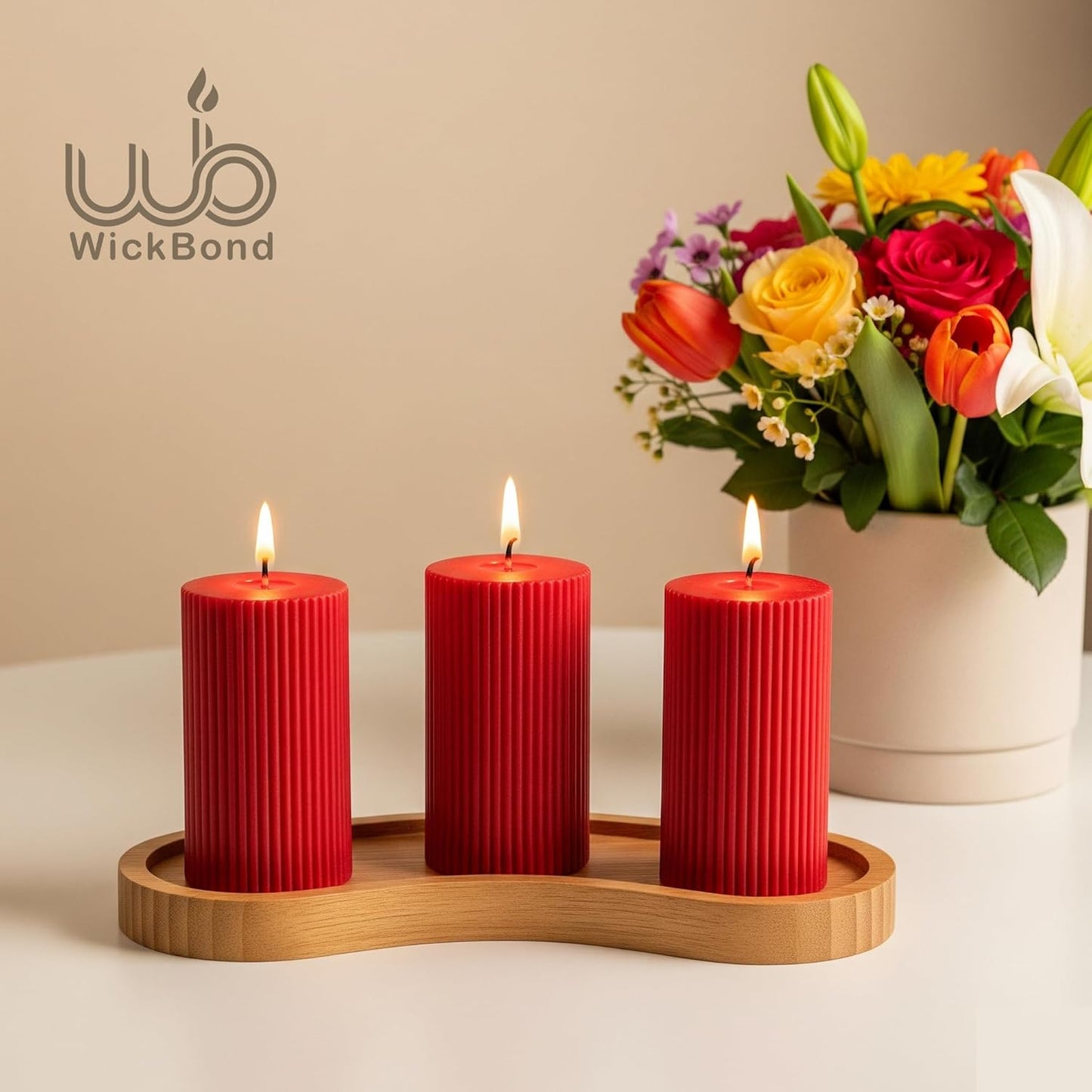 Candlewale Soy Wax Ribbed Pillar Candle Set of 3 – 2x3 Scented Candles for Home Decor, Spa, Diwali, Wedding, Valentine & X-Mass (Rose)