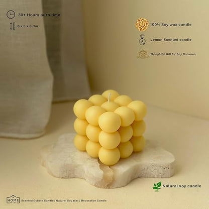 Candlewale Scented Bubble Candles, Set of 2 Handmade Soy Wax Cube Candles, Home Decor and Gifting (Lemon)