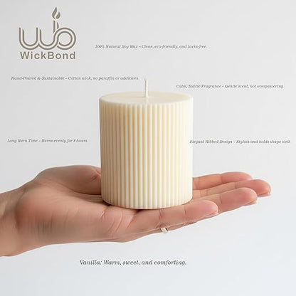 Candlewale Soy Wax Ribbed Pillar Candle Set of 3 – 2x3 Scented Candles for Home Decor, Spa, Diwali, Wedding, Valentine & X-Mass (Vanilla)