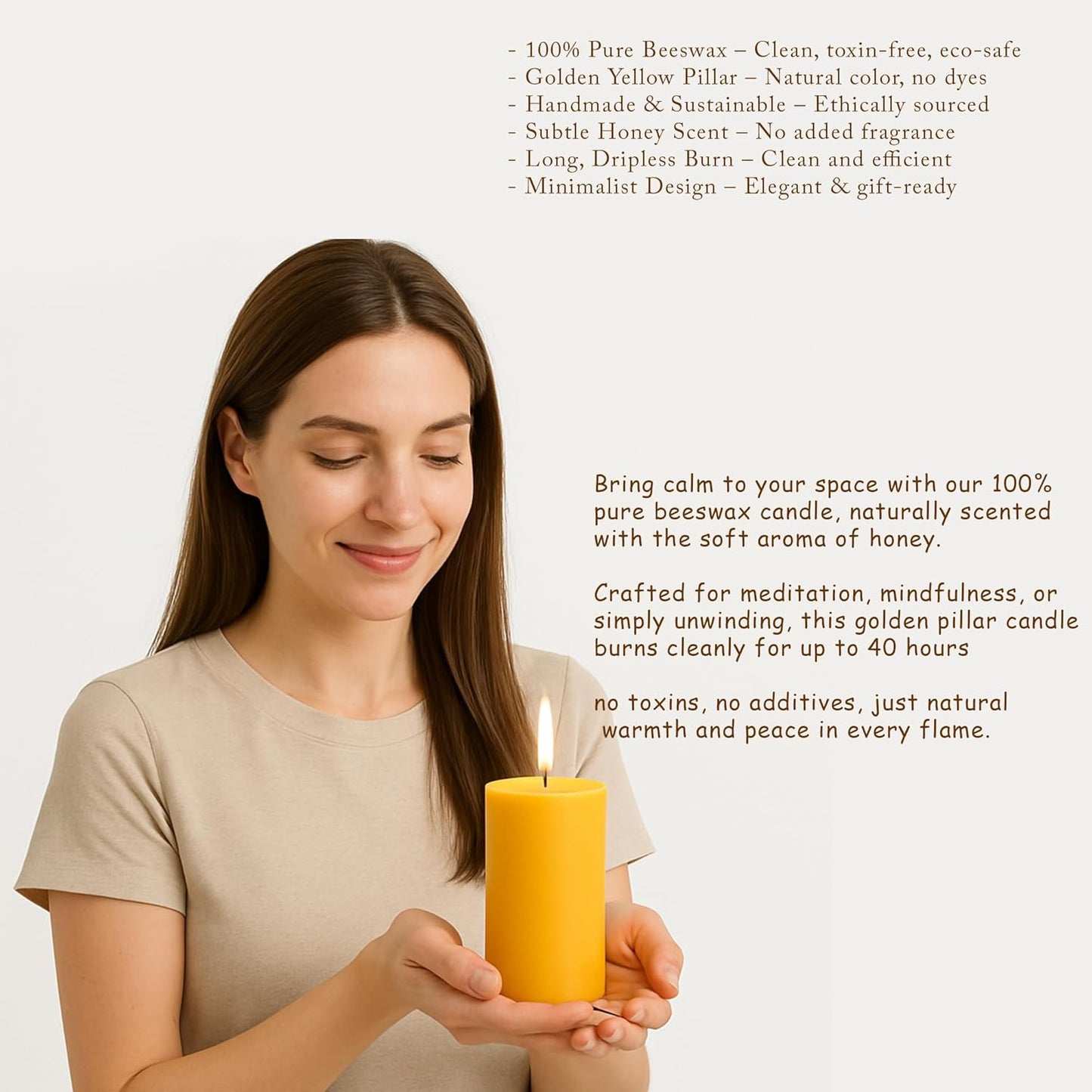 100% Pure Beeswax Pillar Candle, 2.5 x 5 Inch, Natural Honey Scent, Hand-Poured (Yellow Beeswax)