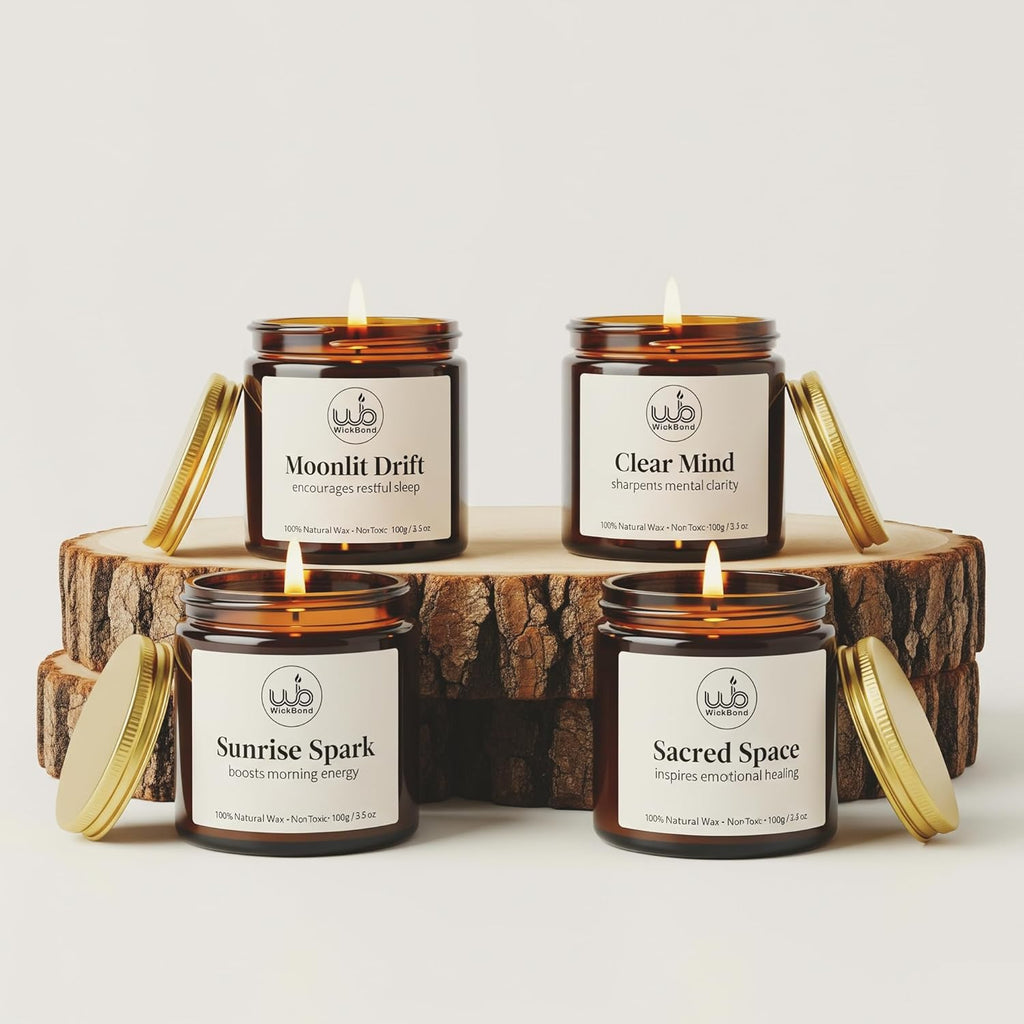 Candlewale 4-pack aromatherapy soy candles, Moonlit Drift, Clear Mind, Sunrise Spark, Sacred Space