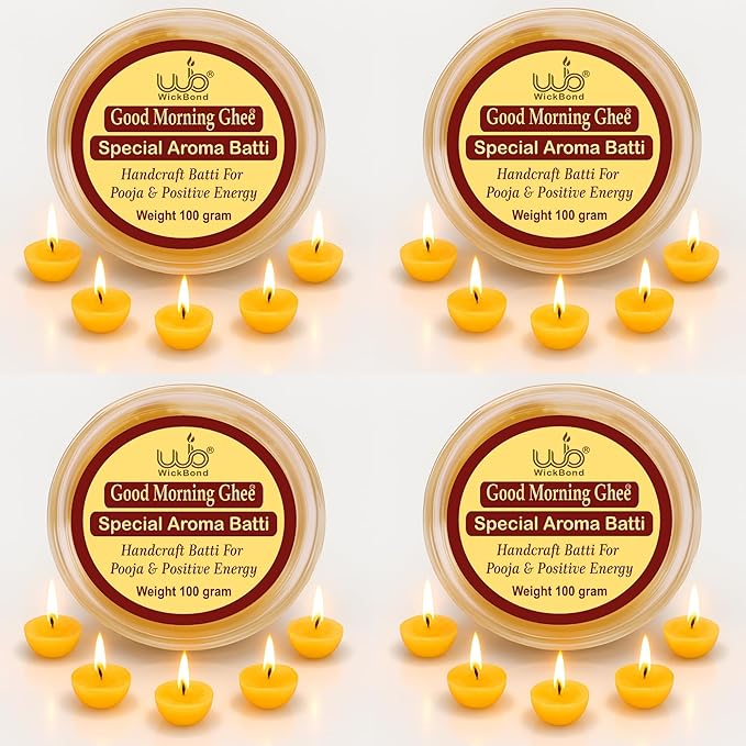 Candlewale Cow Ghee Diya Batti – 100 Pre-Soaked Cotton Wicks | Wax-Free, Ready to Use, Long Burning | Ghee Wick for Puja, Aarti, Diwali, Havan, Rituals & Mandir Use (Pack of 1 (100))