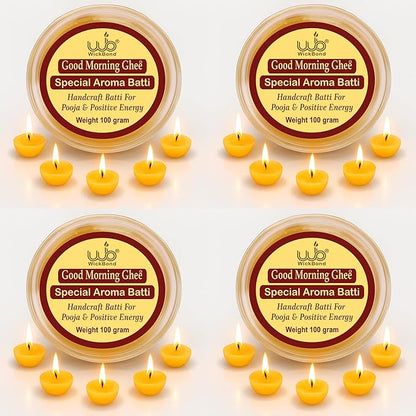 Candlewale Cow Ghee Diya Batti – 100 Pre-Soaked Cotton Wicks | Wax-Free, Ready to Use, Long Burning | Ghee Wick for Puja, Aarti, Diwali, Havan, Rituals & Mandir Use (Pack of 1 (100))