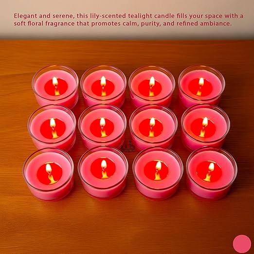 Candlewale Set of 12 Scented Soy Wax Tealight Candles – Smokeless, Drip-Free, 4-Hour Burn Time – Ideal for Home Décor, Pooja, Spa & Gifting (Lily)