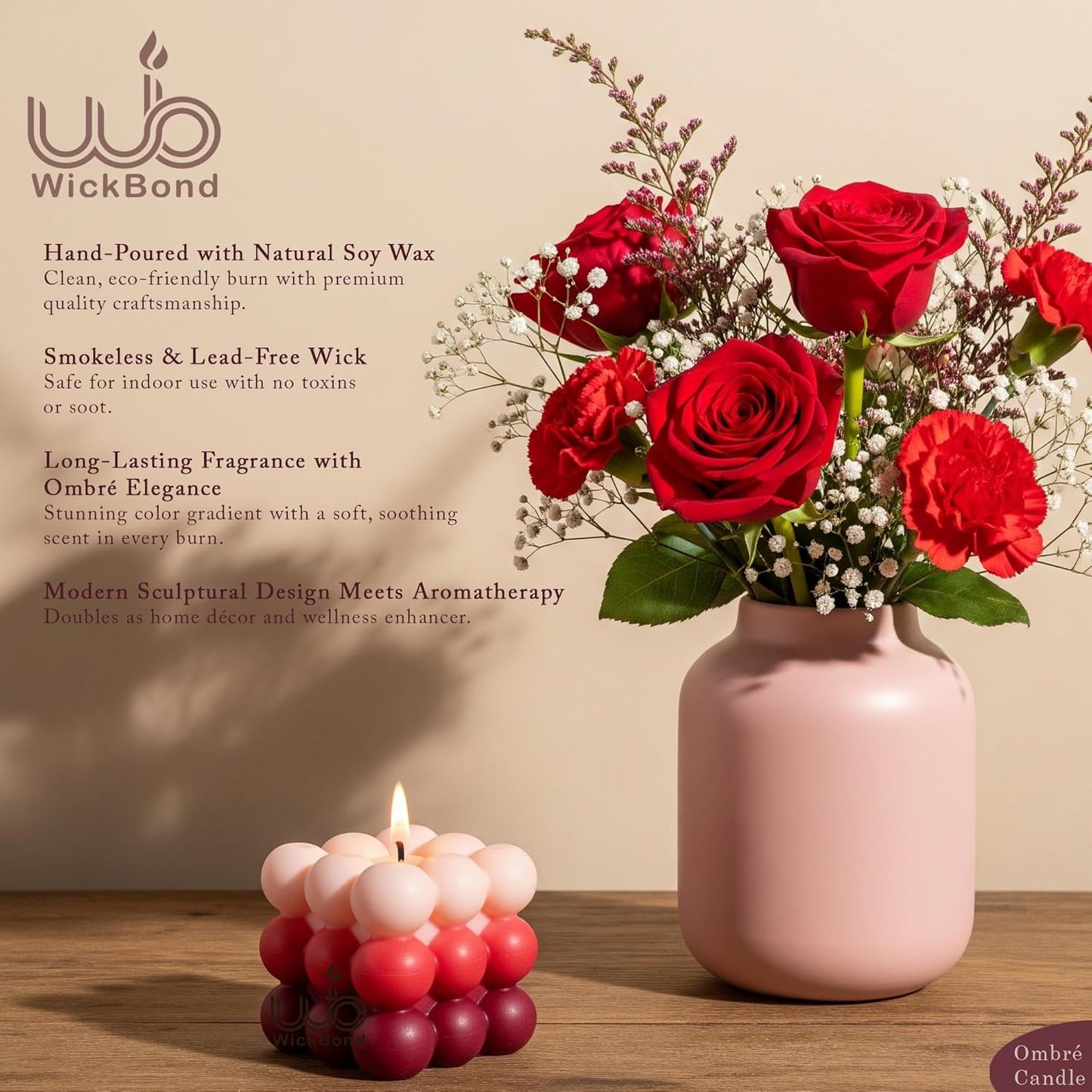 Candlewale Ombre Bubble Candle – Hand-Poured Scented Soy Wax Pastel Cube for Aesthetic Room Decor & Gifting (Set of 2) (Rose)