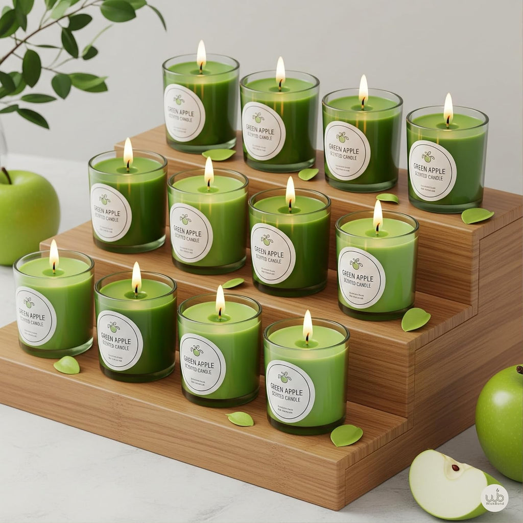 Votiv Duftkerzen im Glas (Green Apple), 12er-Set, brennende Dochte