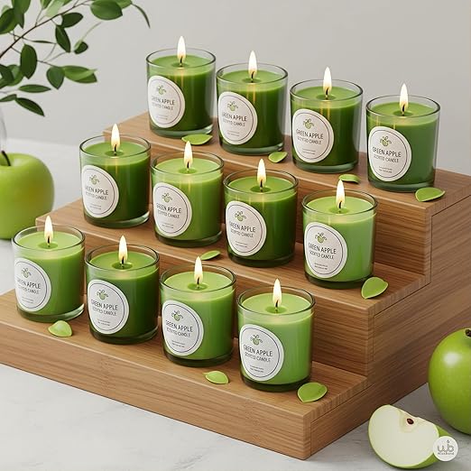 Candlewale Votive Candle Set of 12 – Glass Filled Candles with Natural Wax & Lead-Free Wicks | 10-Hour Burn Time | Clean Burning, Non-Toxic | Ideal for Home Décor, Events & Gifting (Apple)
