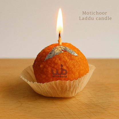 Candlewale Motichoor Ladoo Scented Candle | Handcrafted Soy Wax Sweet Aroma Candle for Diwali, Pooja, Gifting & Home Décor | Realistic Mithai Look | Set of 12