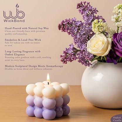 Candlewale Ombre Bubble Candle – Hand-Poured Scented Soy Wax Pastel Cube for Aesthetic Room Decor & Gifting (Set of 2) (Lavender)