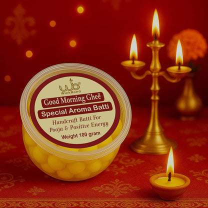 Candlewale Good Morning Ghee – Ghee Diya Batti 100g | Pure Cow Ghee Cotton Wicks | Wax-Free, Ready-to-Use, Long-Burning | for Puja, Aarti, Diwali & Daily Rituals | Pack of 2