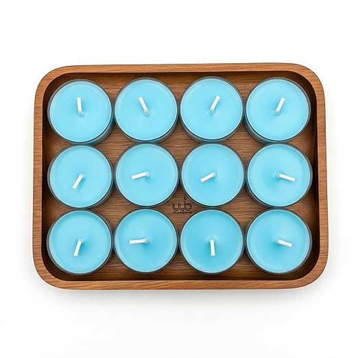 Candlewale Set of 12 Scented Soy Wax Tealight Candles – Smokeless, Drip-Free, 4-Hour Burn Time – Ideal for Home Décor, Pooja, Spa & Gifting (Aqua)
