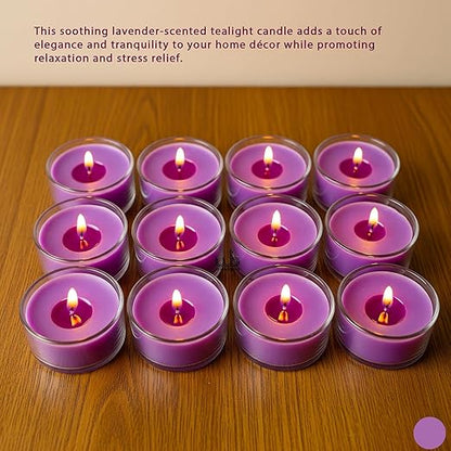 Candlewale Set of 12 Scented Soy Wax Tealight Candles – Smokeless, Drip-Free, 4-Hour Burn Time – Ideal for Home Décor, Pooja, Spa & Gifting (Lavender)