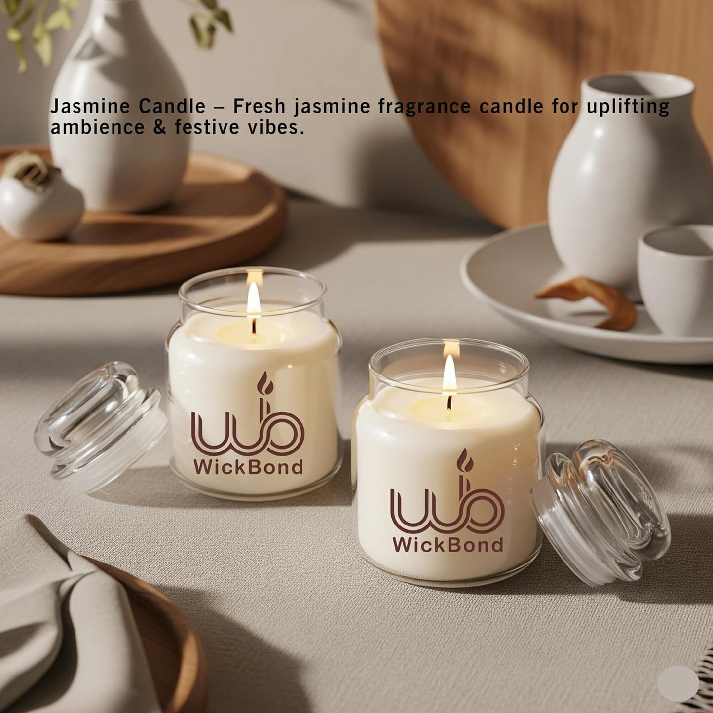 Candlewale Soy Wax Scented Candle Set in Cookie Jars | 2-Pack | 85g Each | 24-Hour Burn | Smokeless & Handcrafted | Ideal Gift Set (Jasmine)