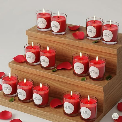Candlewale Votive Candle Set of 12 – Glass Filled Candles with Natural Wax & Lead-Free Wicks | 10-Hour Burn Time | Clean Burning, Non-Toxic | Ideal for Home Décor, Events & Gifting (Rose))
