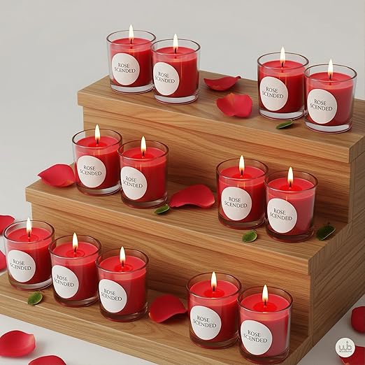 Candlewale Votive Candle Set of 12 – Glass Filled Candles with Natural Wax & Lead-Free Wicks | 10-Hour Burn Time | Clean Burning, Non-Toxic | Ideal for Home Décor, Events & Gifting (Rose))