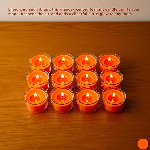 Candlewale Set of 12 Scented Soy Wax Tealight Candles – Smokeless, Drip-Free, 4-Hour Burn Time – Ideal for Home Décor, Pooja, Spa & Gifting (Orange)